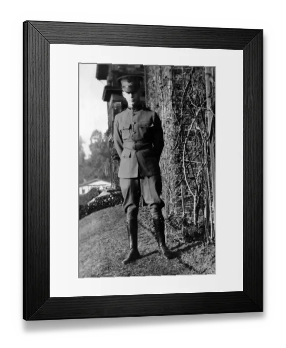 Framed Print : 20-25 years, adult, archival, army, black & white, brunette, caucasian, eye contact