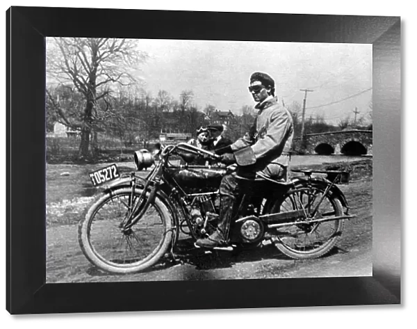 man and woman standing in background, antique, background, bike, black and white