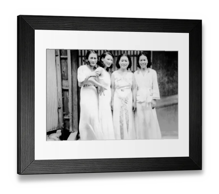 Framed Print : 540, adults, asian, black & white, brunette, black and white, day, dresses, eye contact