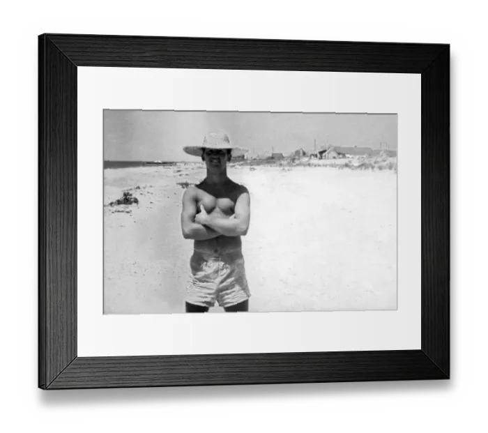 Framed Print : 20-25 years, adult, archival, arms crossed, bathing suit, beach, black & white, caucasian Framed Print : 20-25 years, adult, archival, arms crossed, bathing suit, beach, black & white, caucasian