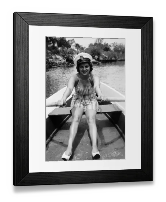 Framed Print : 20-25 years, archival, background, black & white, boat, boating, brunette, caucasian
