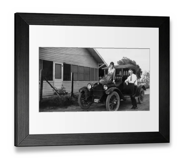 Framed Print : Antique, Black And White, Car, Caucasian, Couple, Female, Females, Heterosexual Couple Framed Print : Antique, Black And White, Car, Caucasian, Couple, Female, Females, Heterosexual Couple