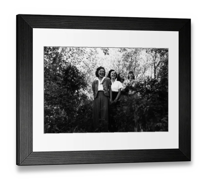 Framed Print : 522, adults, antique, black & white, brunette, caucasian, females, forest, friends Framed Print : 522, adults, antique, black & white, brunette, caucasian, females, forest, friends
