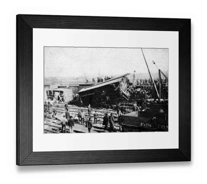 Framed Print : 521, boston, accident, black & white, crash, destruction, historical, industry, men Framed Print : 521, boston, accident, black & white, crash, destruction, historical, industry, men