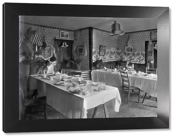 archival, black & white, c, celebration, day, decorations, dining, dining room, dining tables