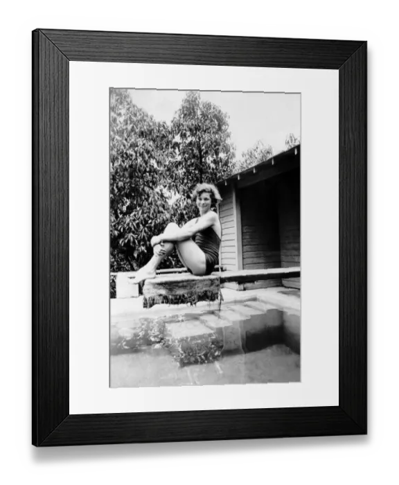 Framed Print : 540, adult, black & white, bathing suit, brunette, black and white, caucasian, day