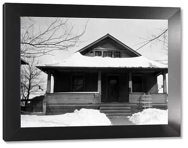 archival, black & white, exterior, front porch, historical, home, house, low angle view