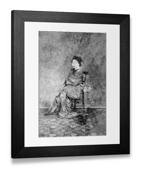 Framed Print : adult, archival, art, asian, black & white, brunette, chair, circa, copy space, culture