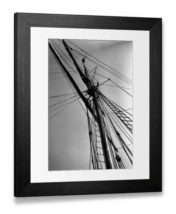 Framed Print : 521, antique, black & white, boat, historical, ladders, low angle view, mast, nobody