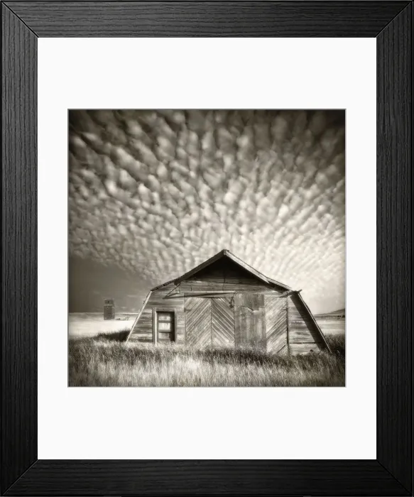 Framed Print : Canada, Saskatchewan, abandoned rural building (toned B&W)
