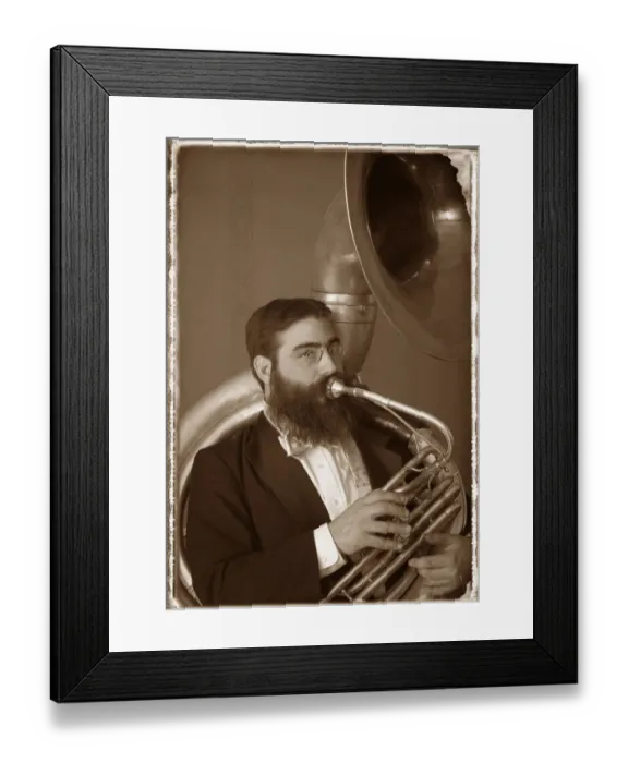 Framed Print : Old Fashioned Portrait of a Male Tuba Player