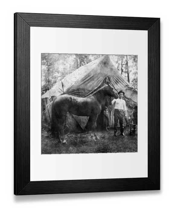 Framed Print : 522, adult, antique, black & white, caucasian, child, equine, eye contact, full-length Framed Print : 522, adult, antique, black & white, caucasian, child, equine, eye contact, full-length