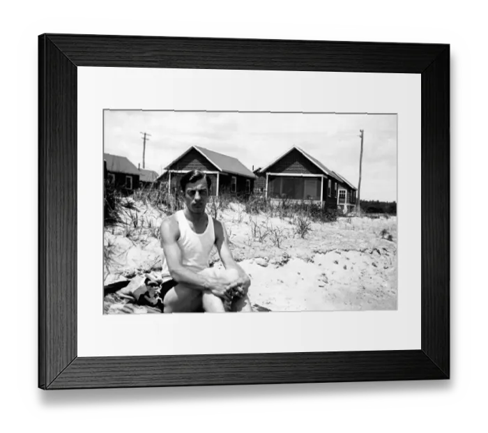 Framed Print : 20-25 years, adult, archival, bathing suit, beach, black, black & white, caucasian