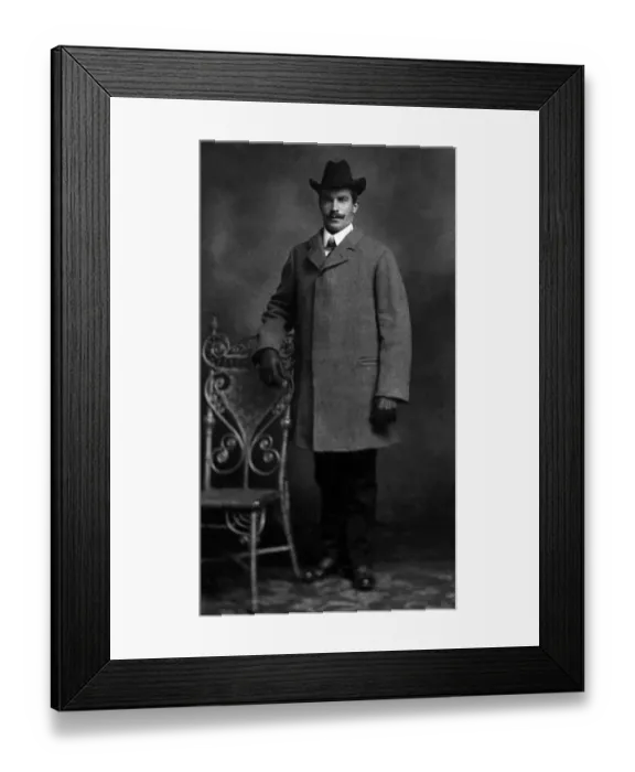 Framed Print : 45-50 years, adult, archival, b, black & white, brunette, caucasian, chair, cowboy hat Framed Print : 45-50 years, adult, archival, b, black & white, brunette, caucasian, chair, cowboy hat