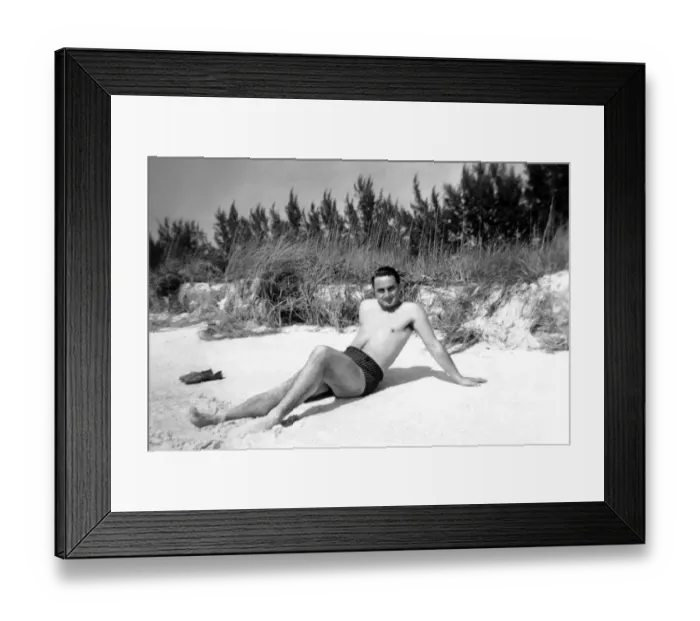 Framed Print : 522, adult, antique, beach, black & white, brunette, caucasian, eye contact, full-length Framed Print : 522, adult, antique, beach, black & white, brunette, caucasian, eye contact, full-length