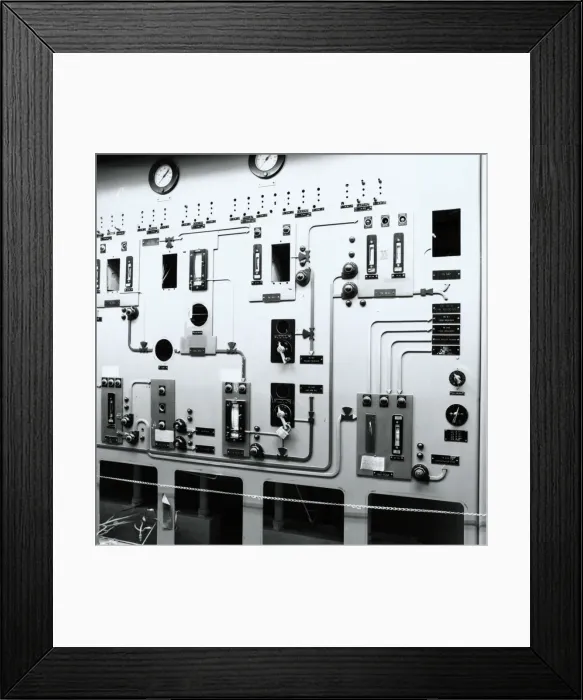 Framed Print : industrial chemistry process panel detail (old and not in use)