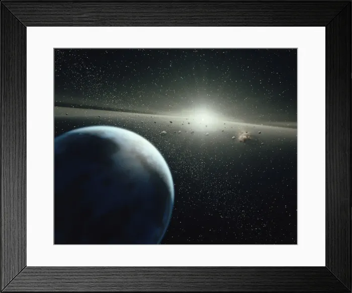 Framed Print : Earth, asteroid belt and star Framed Print : Earth, asteroid belt and star