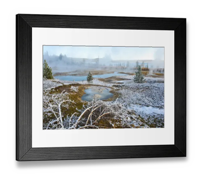 Framed Print : Snowy landscape with West Thumb Geyser Basin in winter, Yellowstone National Park, Wyoming, USA Framed Print : Snowy landscape with West Thumb Geyser Basin in winter, Yellowstone National Park, Wyoming, USA