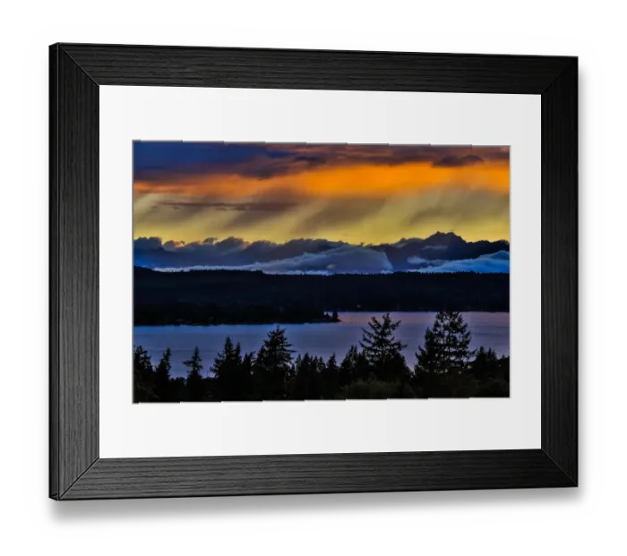 Framed Print : Scenic view of Olympic Mountains and Dyes Inlet at sunset, Bremerton, Washington State, USA