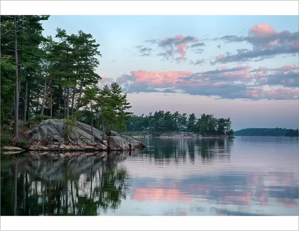 Calm summer morning on St. Lawrence River, Thousand Islands, New York State, USA