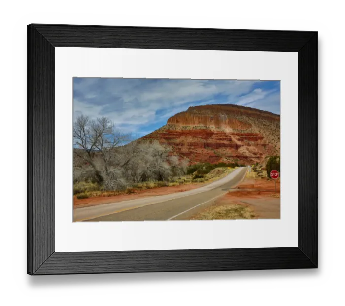 Framed Print : Road and rock formation in Jemez Valley, New Mexico, USA