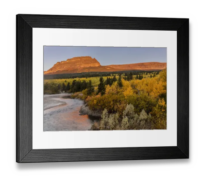 Framed Print : St. Mary River and Singleshot Mountain in autumn in Glacier National Park, Montana, USA Framed Print : St. Mary River and Singleshot Mountain in autumn in Glacier National Park, Montana, USA