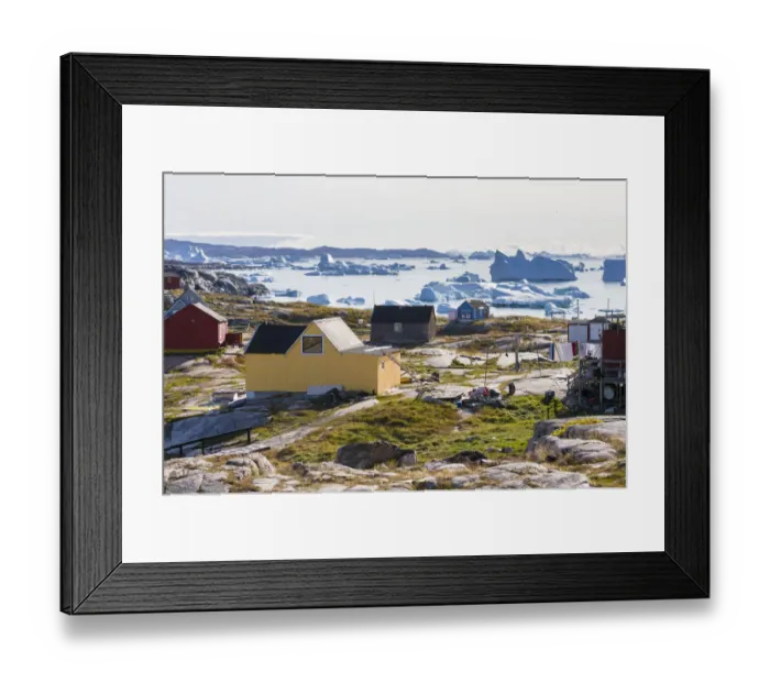 Framed Print : Inuit village at Disko Bay, Oqaatsut (Rodebay), Greenland, Denmark Framed Print : Inuit village at Disko Bay, Oqaatsut (Rodebay), Greenland, Denmark