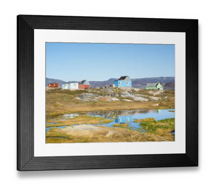 Framed Print : Inuit village at Disko Bay, Oqaatsut (Rodebay), Greenland, Denmark Framed Print : Inuit village at Disko Bay, Oqaatsut (Rodebay), Greenland, Denmark