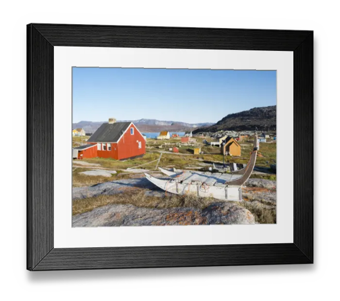 Framed Print : Inuit village at Disko Bay, Oqaatsut (Rodebay), Greenland, Denmark Framed Print : Inuit village at Disko Bay, Oqaatsut (Rodebay), Greenland, Denmark