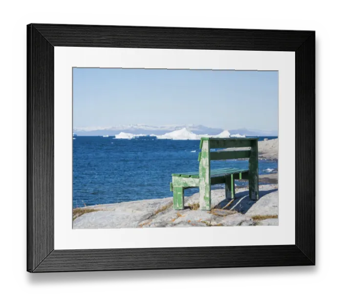 Framed Print : Bench next to Disko Bay, Oqaatsut (Rodebay), Greenland, Denmark Framed Print : Bench next to Disko Bay, Oqaatsut (Rodebay), Greenland, Denmark