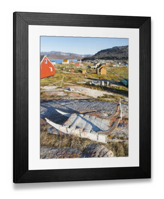 Framed Print : Inuit village at Disko Bay, Oqaatsut (Rodebay), Greenland, Denmark Framed Print : Inuit village at Disko Bay, Oqaatsut (Rodebay), Greenland, Denmark