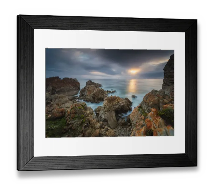 Framed Print : Wide angle landscape image of rock formations and the indian ocean along the Garden Route coast of South Africa Framed Print : Wide angle landscape image of rock formations and the indian ocean along the Garden Route coast of South Africa