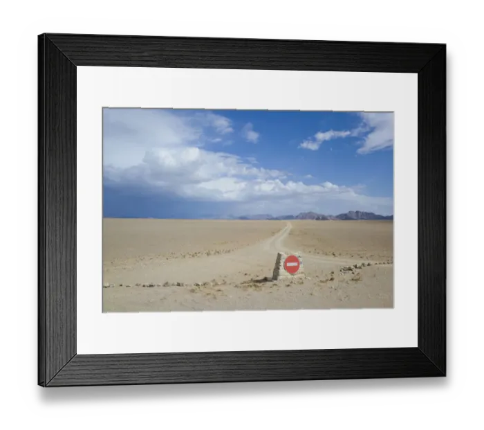Framed Print : No entry sign, scenic landscape, Namib-Naukluft National Park, Hardap Region, Namibia
