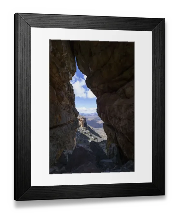 Framed Print : Scenic view through rock window, Wolfberg Cracks, Cederberg Wilderness Area, Western Cape Province, South Africa Framed Print : Scenic view through rock window, Wolfberg Cracks, Cederberg Wilderness Area, Western Cape Province, South Africa