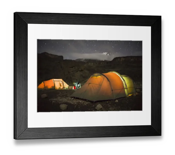 Framed Print : Scenic view of tents under starry sky from Moir Huts Camp, alpine zone, Mount Kilimanjaro, Kilimanjaro Region, Tanzania Framed Print : Scenic view of tents under starry sky from Moir Huts Camp, alpine zone, Mount Kilimanjaro, Kilimanjaro Region, Tanzania