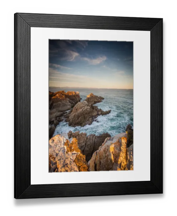 Framed Print : Wide angle landscape image of rock formations and the indian ocean along the Garden Route coast of South Africa