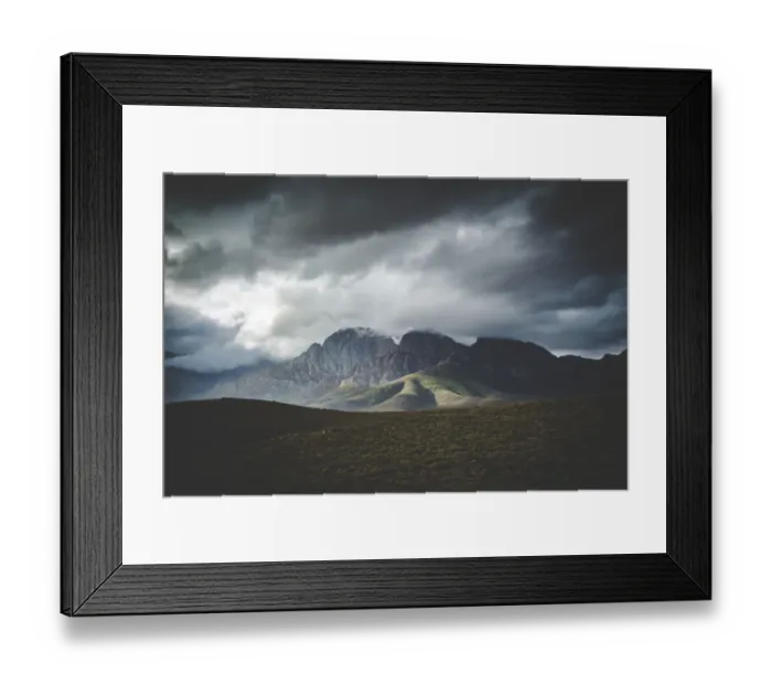 Framed Print : Panoramic wide angle landscape photos of the Brandwaght mountains in Worcester South Africa