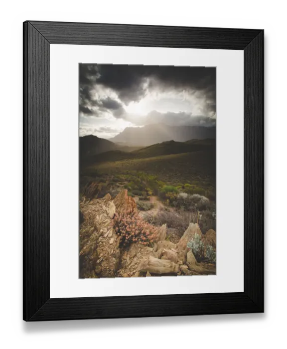Framed Print : Panoramic wide angle landscape photos of the Brandwaght mountains in Worcester South Africa