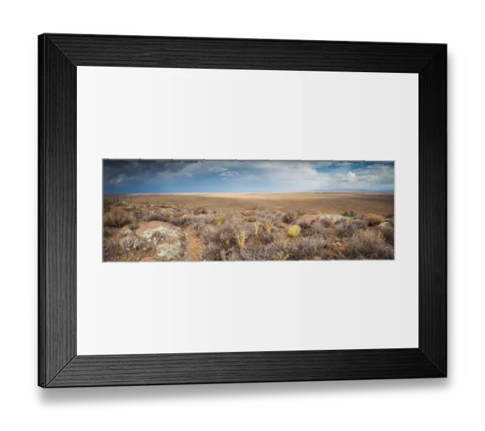 Framed Print : Panoramic views over the Tankwa Karoo Desert with dramatic thunderclouds in the sky Framed Print : Panoramic views over the Tankwa Karoo Desert with dramatic thunderclouds in the sky