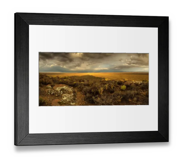Framed Print : Panoramic views over the Tankwa Karoo Desert with dramatic thunderclouds in the sky Framed Print : Panoramic views over the Tankwa Karoo Desert with dramatic thunderclouds in the sky
