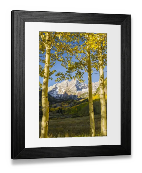 Framed Print : Mountains framed by autumn aspens, Maroon Bells, Colorado, USA
