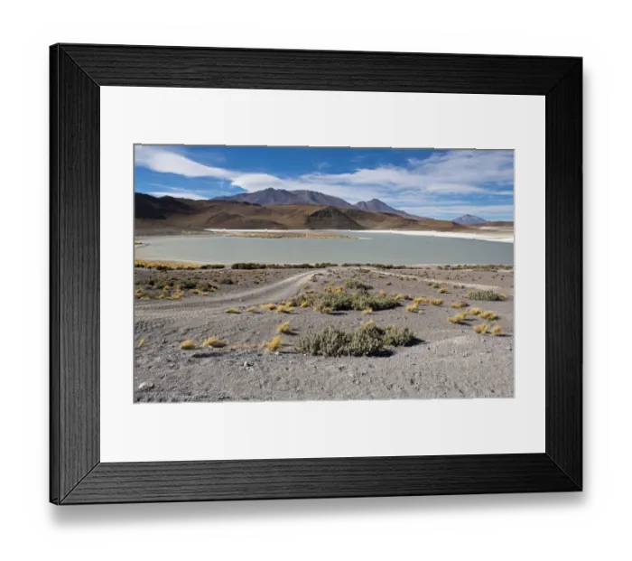 Framed Print : Desert landscape with lakes and mountains, Bolivia Framed Print : Desert landscape with lakes and mountains, Bolivia