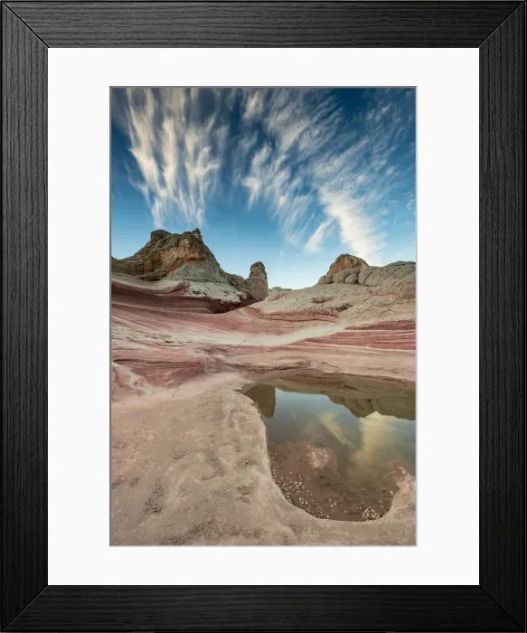 Framed Print : Pool reflection and sandstone landscape, Vermillion Cliffs, White Pocket wilderness, Arizona, USA