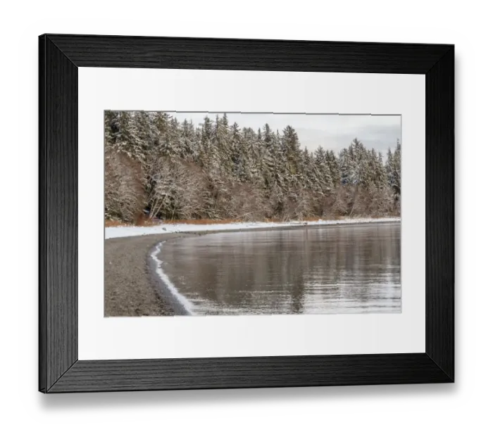 Framed Print : Peaceful beach after light snow, Alaska, USA Framed Print : Peaceful beach after light snow, Alaska, USA