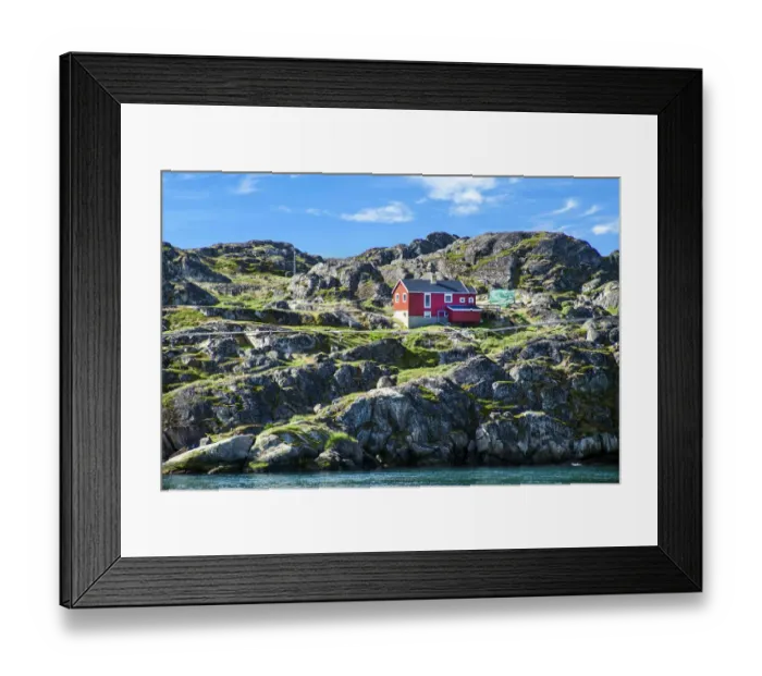 Framed Print : Red house on rocky coastline, Sisimiut, Greenland Framed Print : Red house on rocky coastline, Sisimiut, Greenland