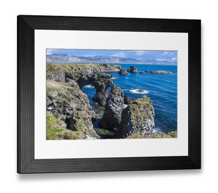 Framed Print : Rock formations of west coast, Arnarstapi, Snaefellsjokull, Snaefellsnes Peninsula, Iceland Framed Print : Rock formations of west coast, Arnarstapi, Snaefellsjokull, Snaefellsnes Peninsula, Iceland