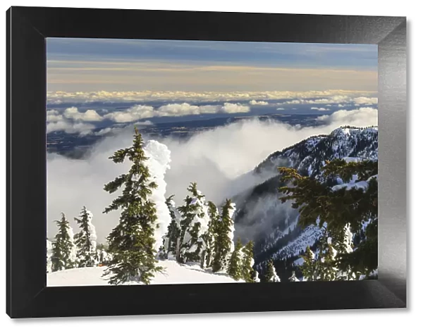 Beautiful landscape with clouds, Mt, Washington Ski Resort bordering Strathcona Provincial Park, Vancouver Island, British Columbia, Canada