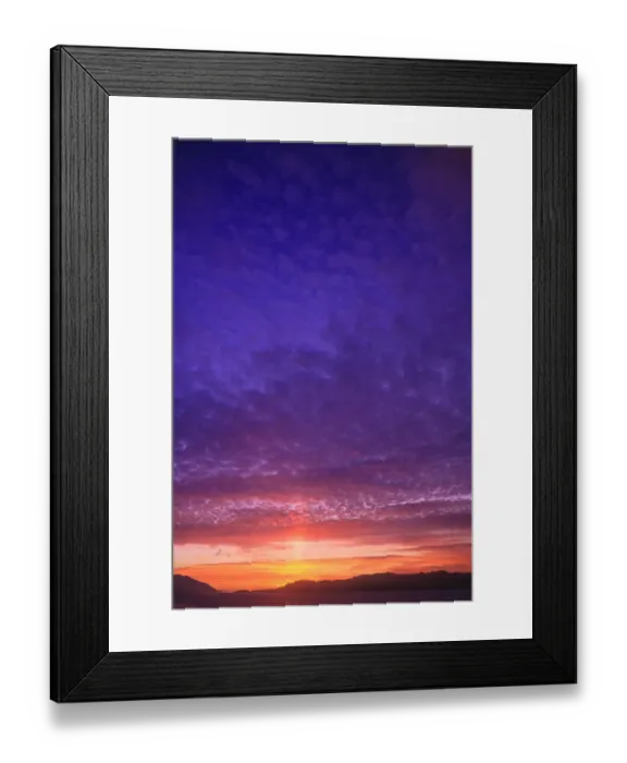Framed Print : Vibrant summer sunset, Inside Passage North of Campbell River, Vancouver Island, Northern British Columbia, Canada