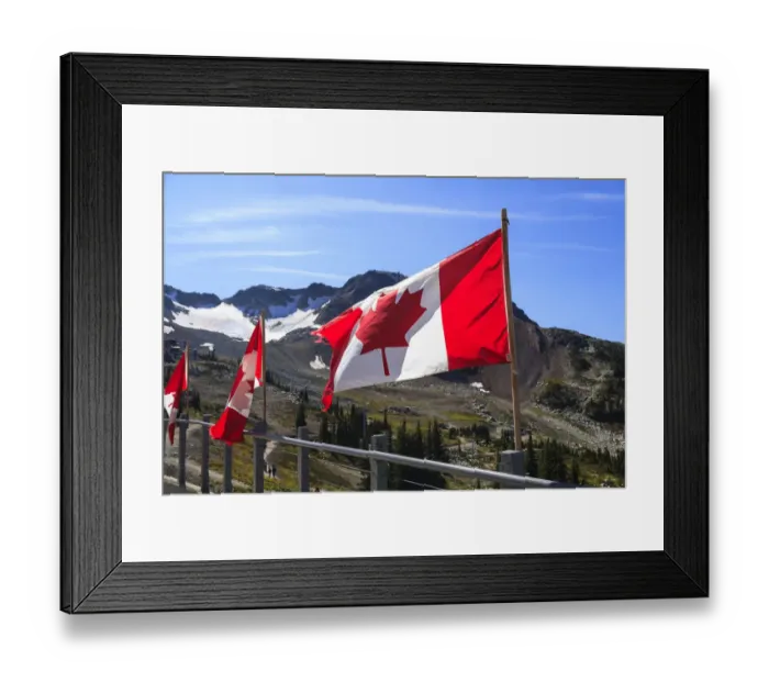Framed Print : Canadian flags in Whistler Resort in early Fall, British Columbia, Canada Framed Print : Canadian flags in Whistler Resort in early Fall, British Columbia, Canada