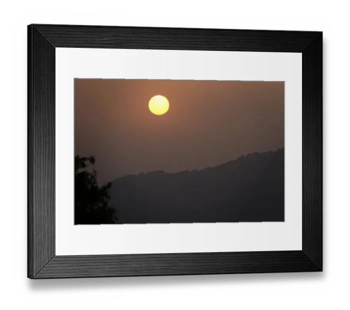 Framed Print : Sunset over the mountains in Mussoorie, a hill station in northern India